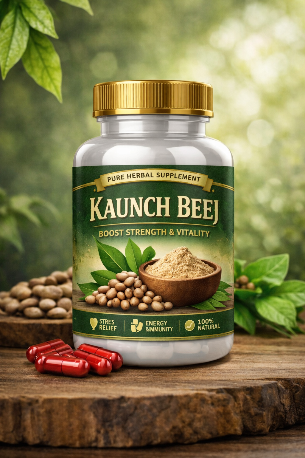 Kaunch Beej Capsules | 100% Pure Ayurvedic Strength & Vitality Formula | Aj Ayurveda (60 Capsules)